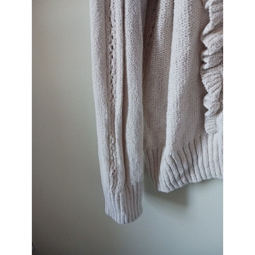 Express Cream Ruffle Cable Knit Sweater - Picture 5 of 8